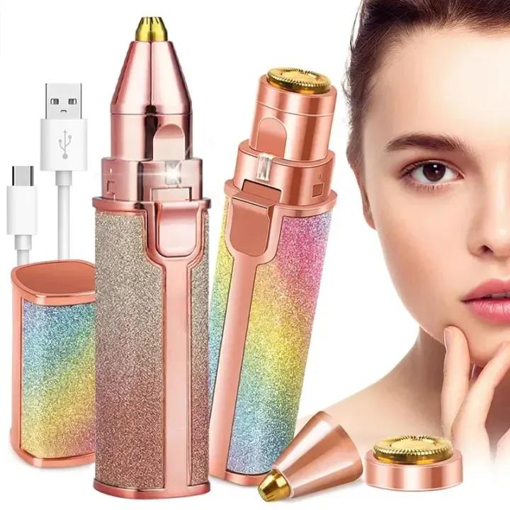 Rechargeable 2-in-1 Eyebrow Trimmer & Facial Hair Shaver for Women
