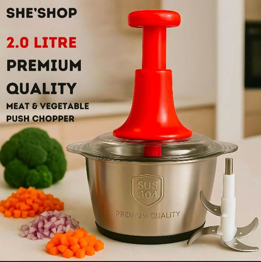2L Manual Meat & Vegetable Push Chopper – Stainless Steel Bowl