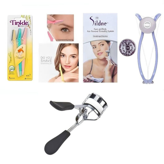 3-in-1 Facial Hair Grooming Kit for Women – Threading Tool, Eyebrow Razors & Eyelash Curler