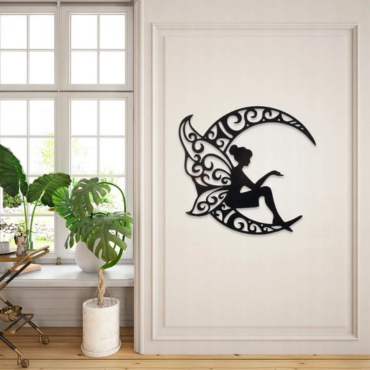 Home Decor Fairy On Moon Wooden Wall Art